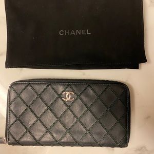 (Auth) CHANEL Diamond Stitched Long Zipped Wallet